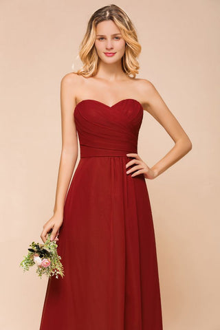 Sweetheart Red Bridesmaid Dress Chiffon Floor-Length Wedding Guest Dress backless