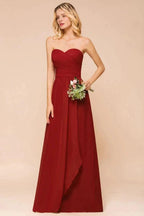 Sweetheart Red Bridesmaid Dress Chiffon Floor-Length Wedding Guest Dress backless by misshow.com
