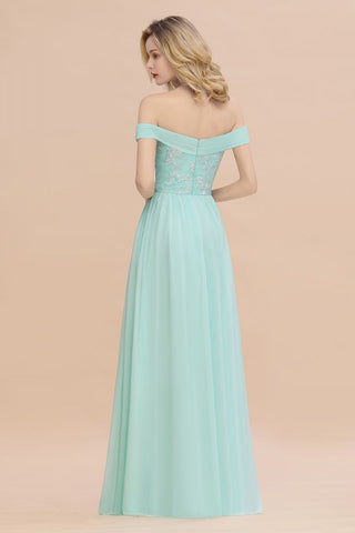 Vestido de dama de honor sencillo con hombros descubiertos y volantes de corazón