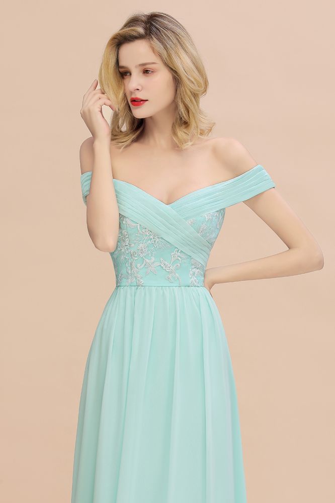 Sweetheart Ruffles Simple Prom Dresses Off the Shoulder aline Bridesmaid Dress