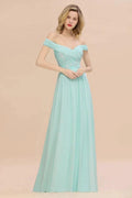 Sweetheart Ruffles Simple Prom Dresses Off the Shoulder aline Bridesmaid Dress by misshow.com