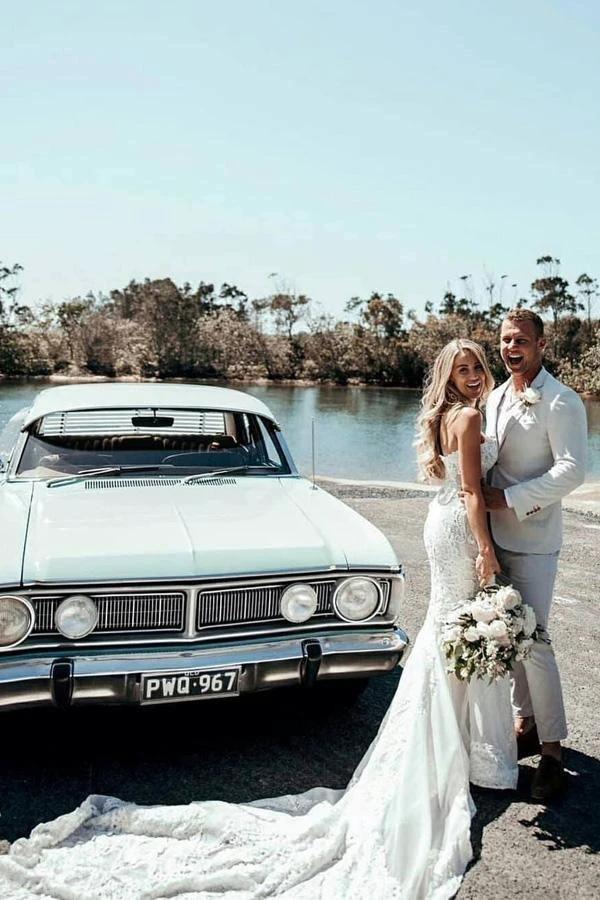 Sweetheart Sheath/Column Lace Appliques Beach Wedding Dress Bridal Dress WD517 by pgmdress