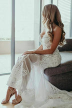 Sweetheart Sheath/Column Lace Appliques Beach Wedding Dress Bridal Dress WD517 by pgmdress