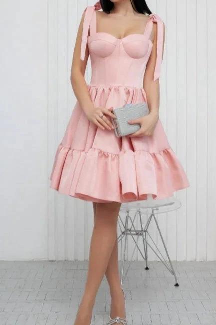 Sweetheart Short Pink Straps Simple Sleeveless Homecoming Dresses by misshow.com