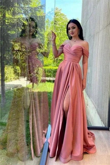 Sweetheart Simple Long Off-the-shoulder A-line Prom Dress With Slit by misshow.com