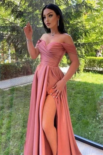 Sweetheart Simple Long Off-the-shoulder A-line Prom Dress With Slit by misshow.com