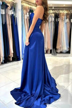 Sweetheart Simple Long Royal Blue Sleeveless Prom Dresses With Slit by misshow.com