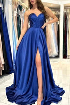 Sweetheart Simple Long Royal Blue Sleeveless Prom Dresses With Slit by misshow.com
