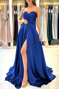 Sweetheart Simple Long Royal Blue Sleeveless Prom Dresses With Slit by misshow.com