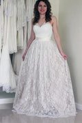 Sweetheart Sleeveless Long White Wedding Dress with Lace WD053 by pgmdress