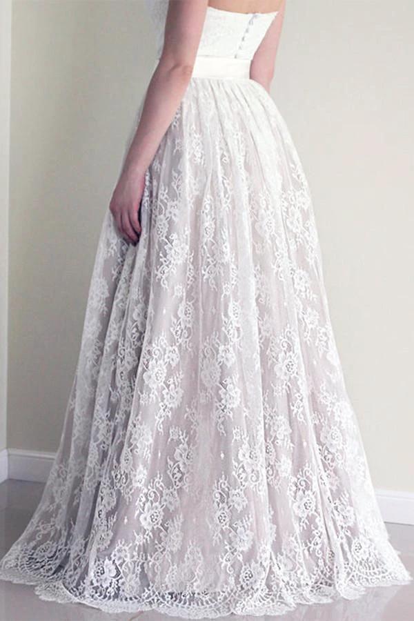 Sweetheart Sleeveless Long White Wedding Dress with Lace WD053 by pgmdress