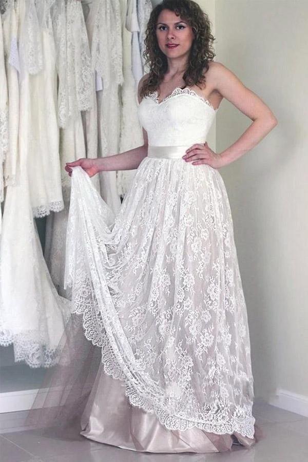 Sweetheart Sleeveless Long White Wedding Dress with Lace WD053 by pgmdress