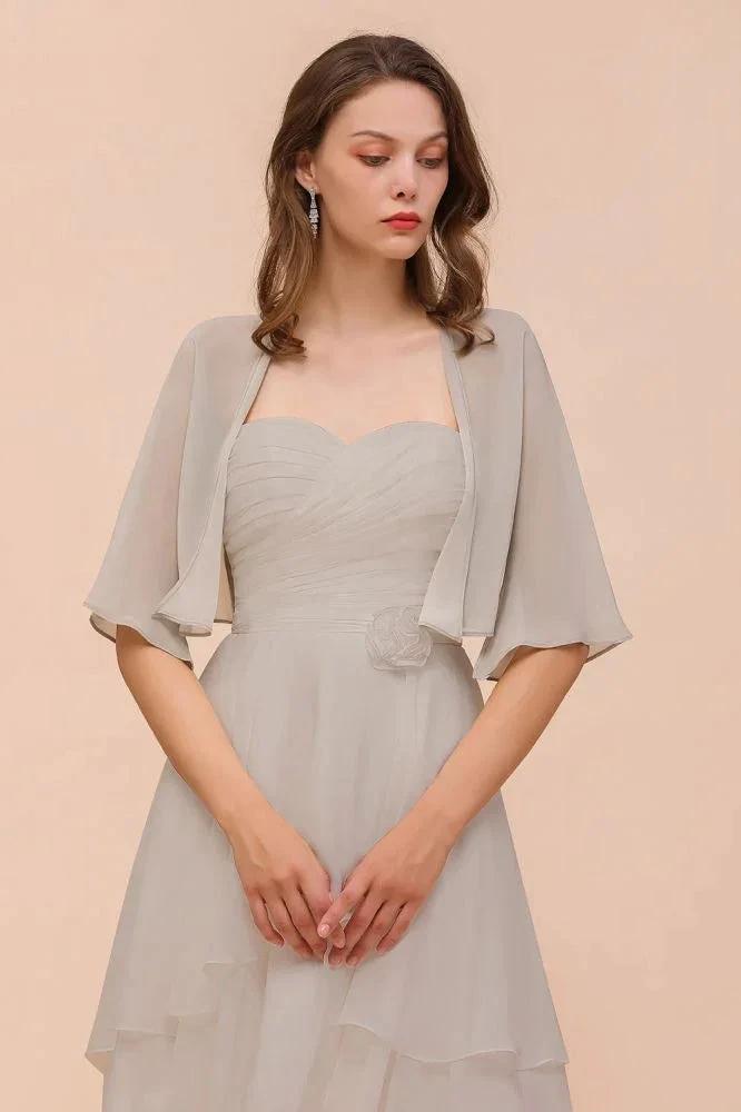 Sweetheart Sleeveless Mini Grey Bridesmaid Dress with Chiffon Wraps by misshow.com