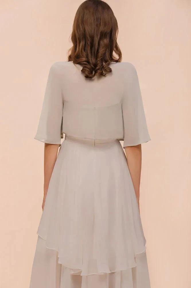 Sweetheart Sleeveless Mini Grey Bridesmaid Dress with Chiffon Wraps by misshow.com