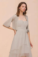 Sweetheart Sleeveless Mini Grey Bridesmaid Dress with Chiffon Wraps by misshow.com