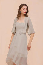 Sweetheart Sleeveless Mini Grey Bridesmaid Dress with Chiffon Wraps by misshow.com