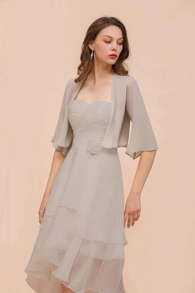 Sweetheart Sleeveless Mini Grey Bridesmaid Dress with Chiffon Wraps by misshow.com