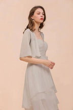 Sweetheart Sleeveless Mini Grey Bridesmaid Dress with Chiffon Wraps by misshow.com