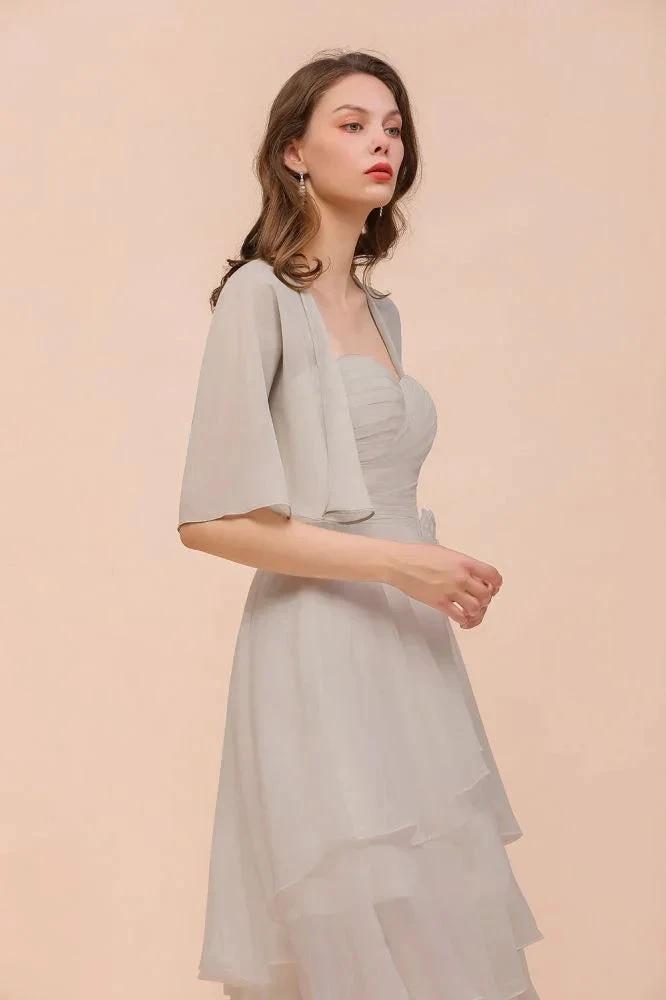 Sweetheart Sleeveless Mini Grey Bridesmaid Dress with Chiffon Wraps by misshow.com