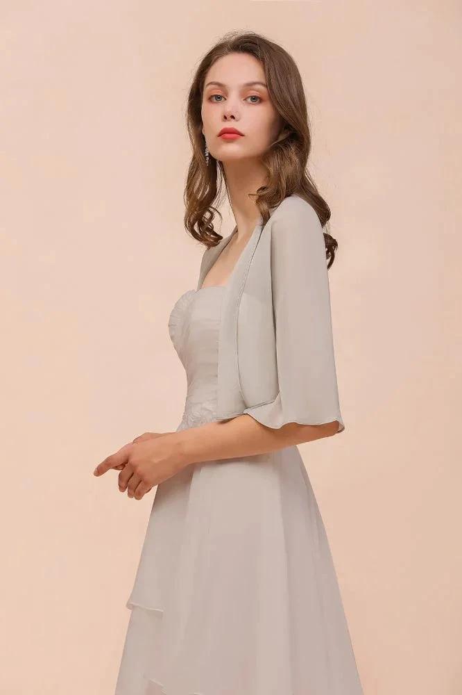 Sweetheart Sleeveless Mini Grey Bridesmaid Dress with Chiffon Wraps by misshow.com
