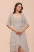 Sweetheart Sleeveless Mini Grey Bridesmaid Dress with Chiffon Wraps by misshow.com