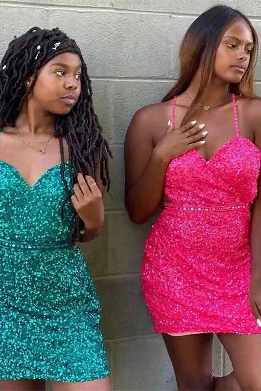 Sweetheart Sleeveless Sequined Short Homecoming Dresses by misshow.com