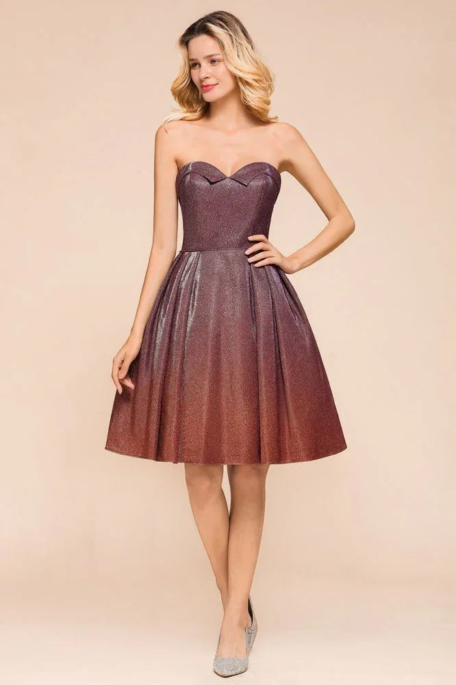 Vestido mini de fiesta de satén con escote corazón y mangas cortas, de seda brillante, hasta la rodilla.