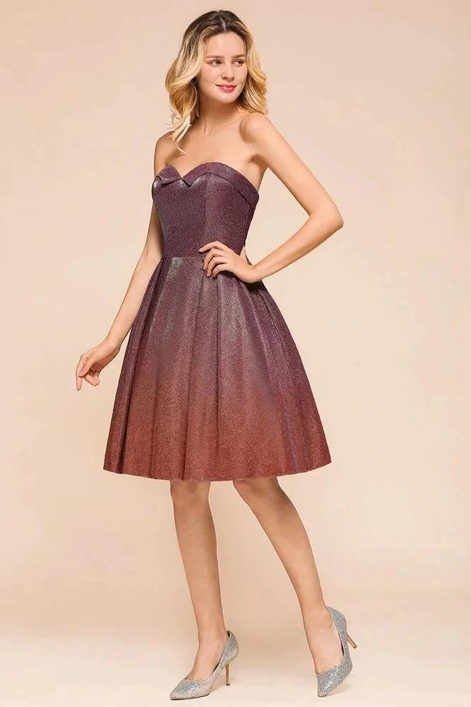 Sweetheart Sleevless Mini Homecoming Dress Bright Silk Knee Length Prom Dress by misshow.com