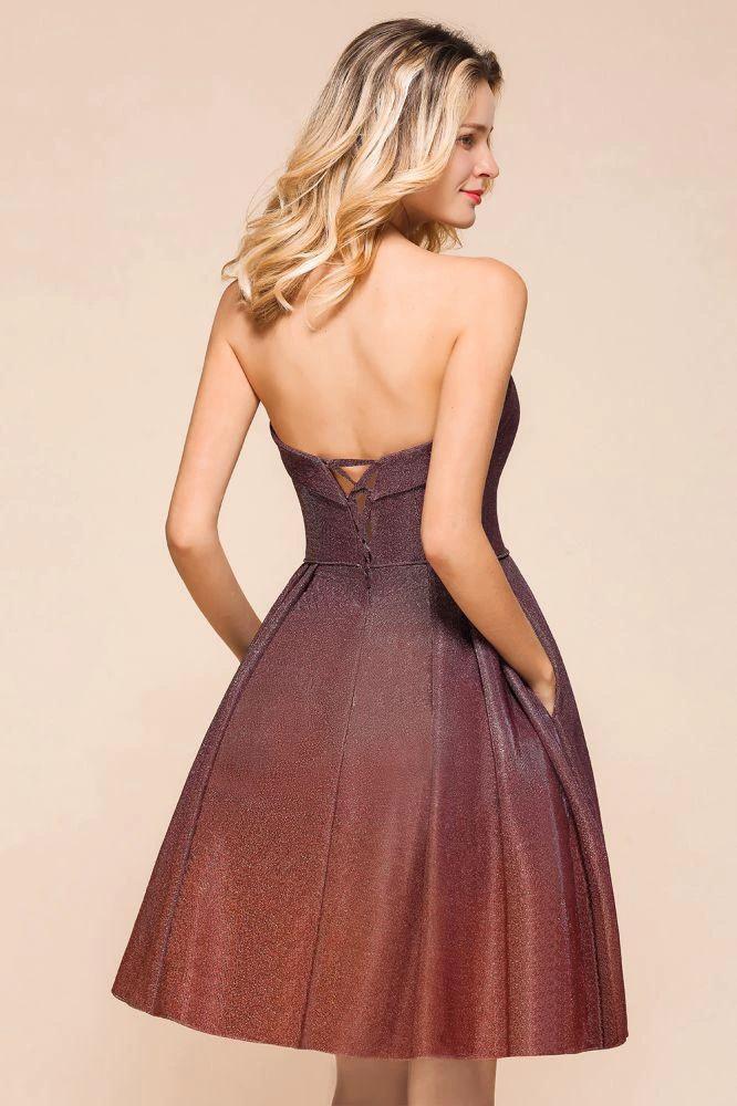 Sweetheart Sleevless Mini Homecoming Dress Bright Silk Knee Length Prom Dress by misshow.com