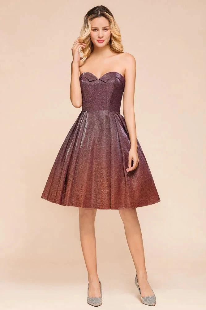 Sweetheart Sleevless Mini Homecoming Dress Bright Silk Knee Length Prom Dress by misshow.com