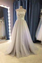 Sweetheart Strapless A Line Bohemian Wedding Dress Modest Tulle Bridal Gown WD427 by pgmdress