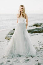 Sweetheart Strapless A Line Bohemian Wedding Dress Modest Tulle Bridal Gown WD427 by pgmdress