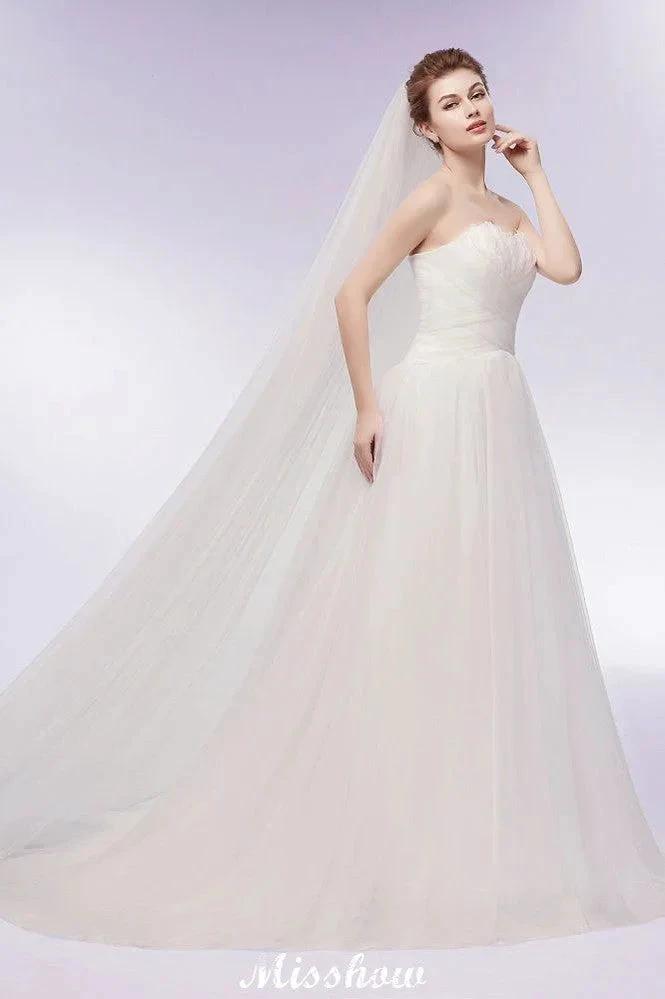 Sweetheart Strapless A-line Feathers Tulle Wedding Dresses by misshow.com