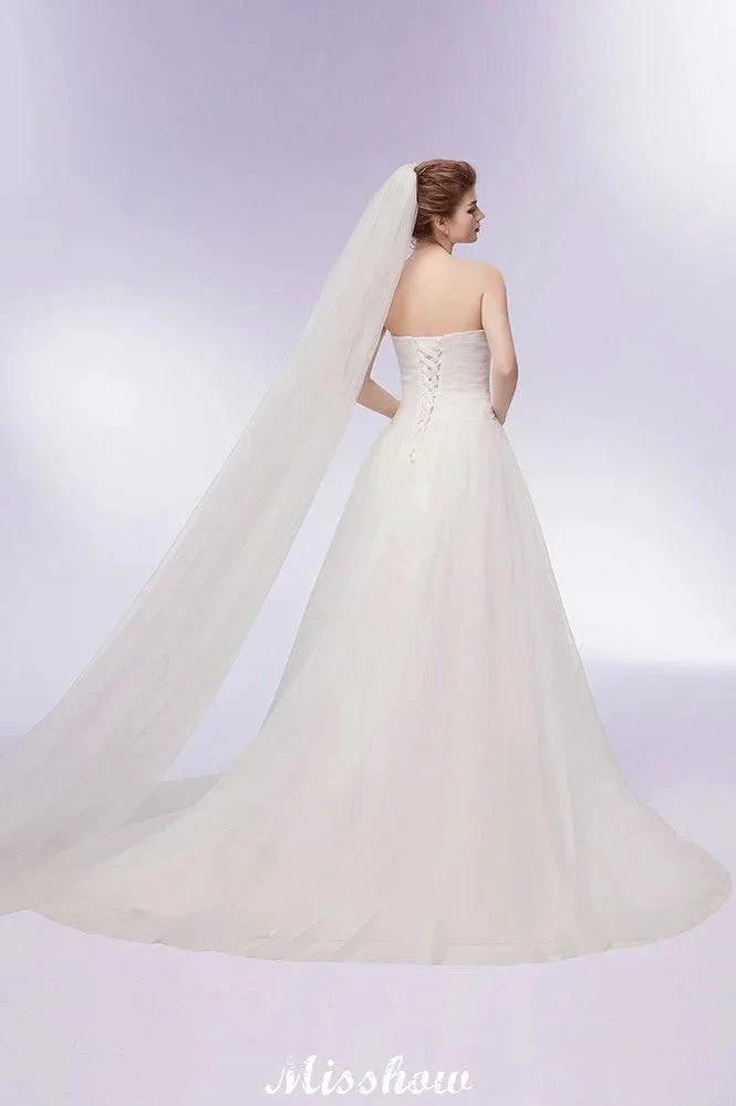 Sweetheart Strapless A-line Feathers Tulle Wedding Dresses by misshow.com
