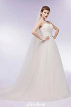 Sweetheart Strapless A-line Feathers Tulle Wedding Dresses by misshow.com