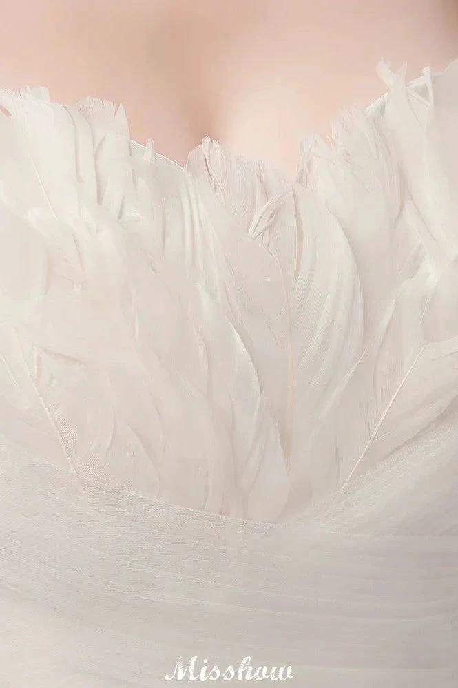 Sweetheart Strapless A-line Feathers Tulle Wedding Dresses by misshow.com