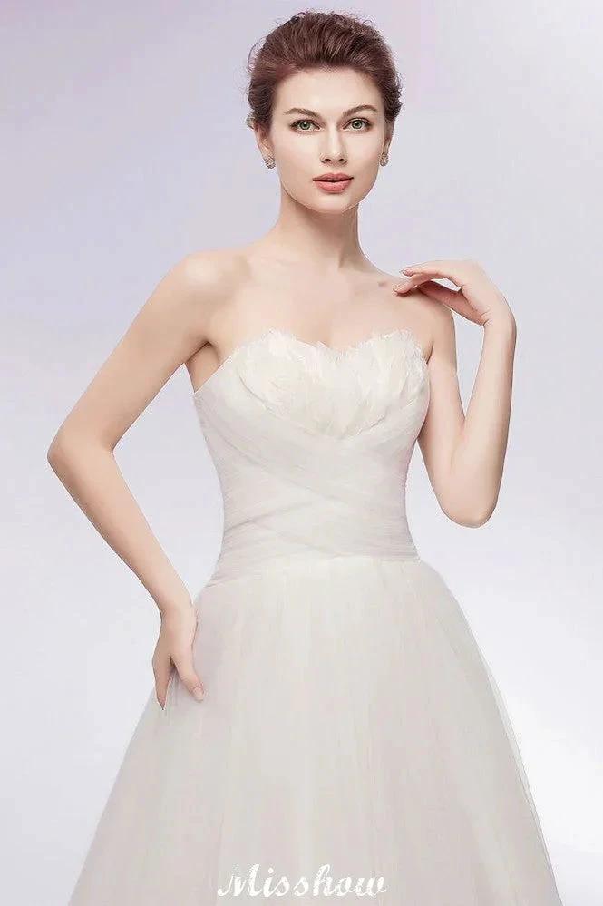 Sweetheart Strapless A-line Feathers Tulle Wedding Dresses by misshow.com