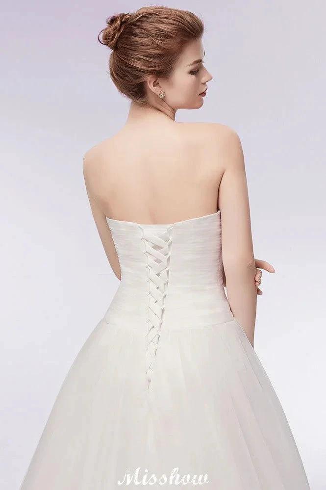 Sweetheart Strapless A-line Feathers Tulle Wedding Dresses by misshow.com