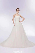Sweetheart Strapless A-line Feathers Tulle Wedding Dresses by misshow.com