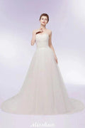 Sweetheart Strapless A-line Feathers Tulle Wedding Dresses by misshow.com