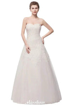 Sweetheart Strapless A-line Long Lace Tulle Wedding Dresses by misshow.com