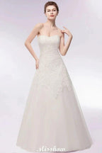 Sweetheart Strapless A-line Long Lace Tulle Wedding Dresses by misshow.com