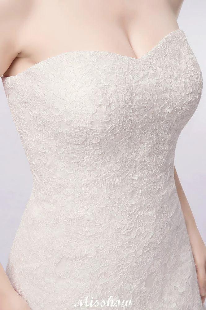 Sweetheart Strapless A-line Long Lace Tulle Wedding Dresses by misshow.com