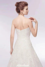 Sweetheart Strapless A-line Long Lace Tulle Wedding Dresses by misshow.com