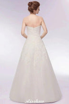 Sweetheart Strapless A-line Long Lace Tulle Wedding Dresses by misshow.com