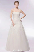 Sweetheart Strapless A-line Long Lace Tulle Wedding Dresses by misshow.com