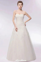 Sweetheart Strapless A-line Long Lace Tulle Wedding Dresses by misshow.com