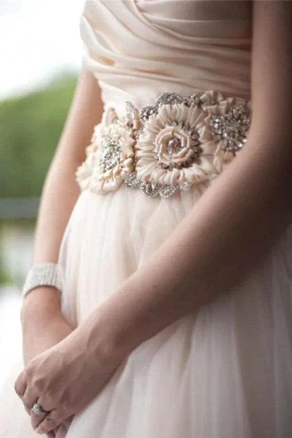 Sweetheart Strapless Flowers Beading Wedding Dress With Court Train WD092 by pgmdress