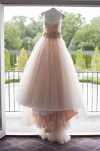 Sweetheart Strapless Flowers Beading Wedding Dress With Court Train WD092 by pgmdress