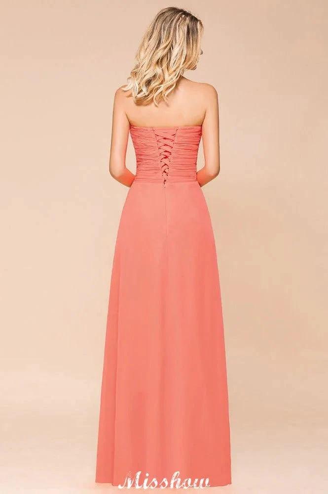 Sweetheart Strapless Ruffle Bridesmaid Dress Chiffon Long Maid of Honor Dress by misshow.com